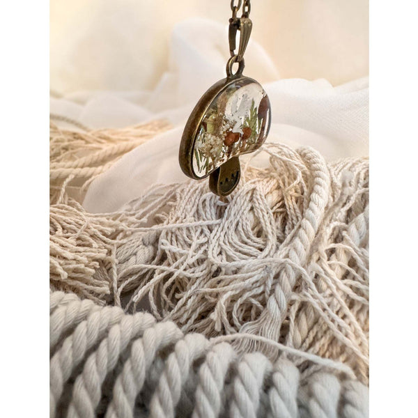 Forest Wishkeeper Boho Mushroom Pendant - Handmade Boreal Forest Theme