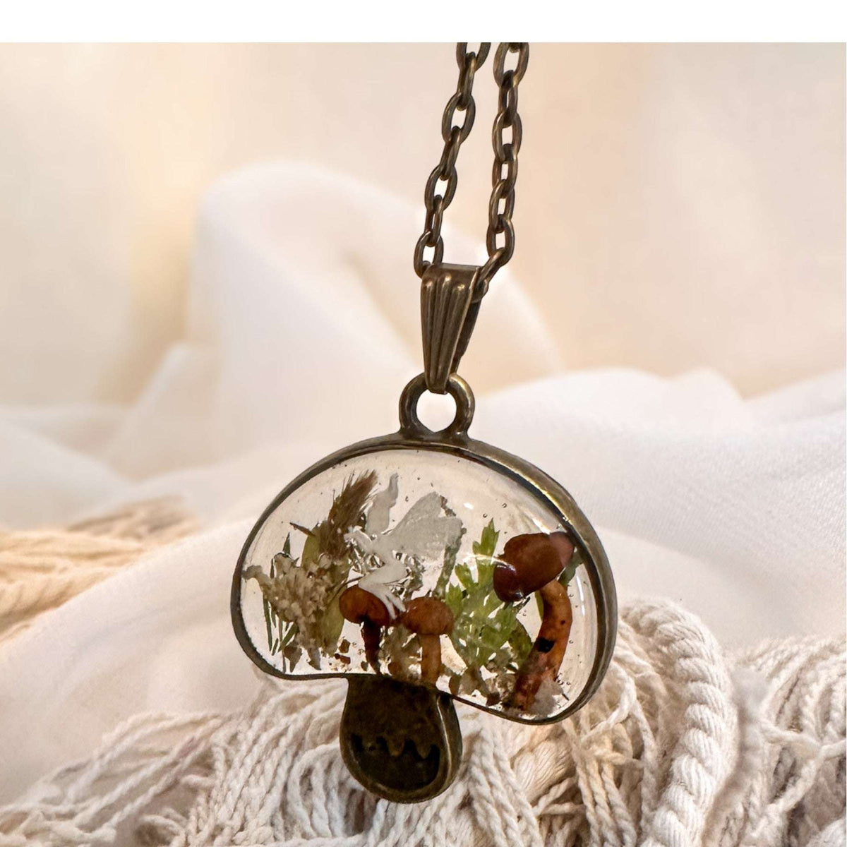 Forest Wishkeeper Boho Mushroom Pendant - Handmade Boreal Forest Theme