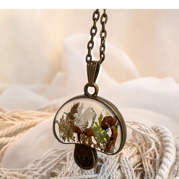Forest Wishkeeper Boho Mushroom Pendant - Handmade Boreal Forest Theme