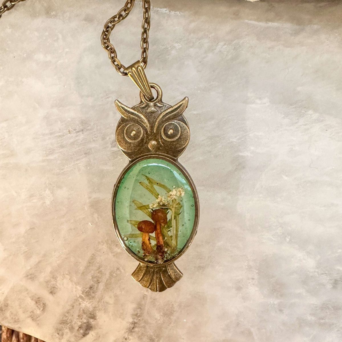 Emerald Woodlands Handmade Botanical Owl Pendant -Keeper of the Forest