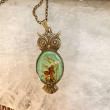 Emerald Woodlands Handmade Botanical Owl Pendant -Keeper of the Forest