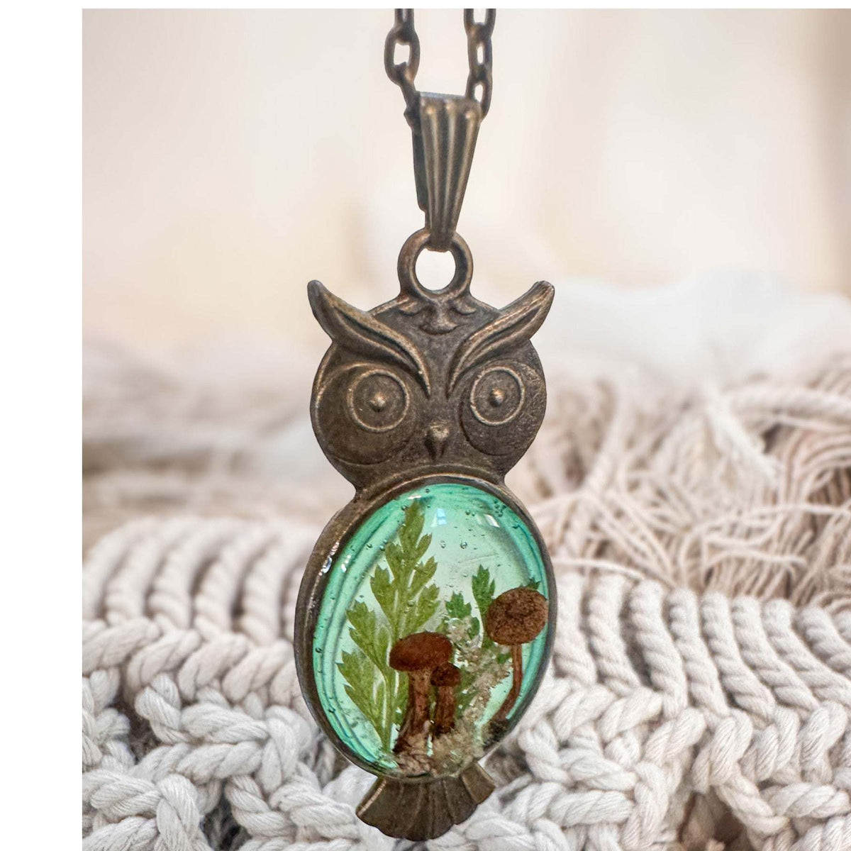 Emerald Woodlands Handmade Botanical Owl Pendant -Keeper of the Forest
