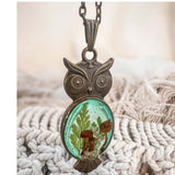 Emerald Woodlands Handmade Botanical Owl Pendant -Keeper of the Forest