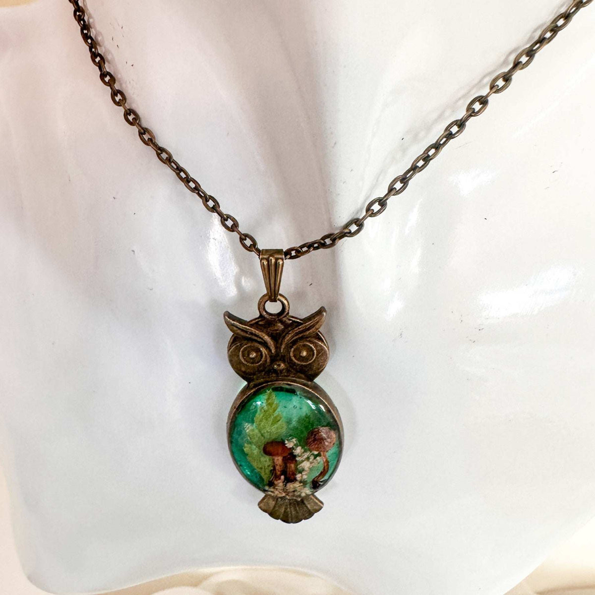 Emerald Woodlands Handmade Botanical Owl Pendant -Keeper of the Forest