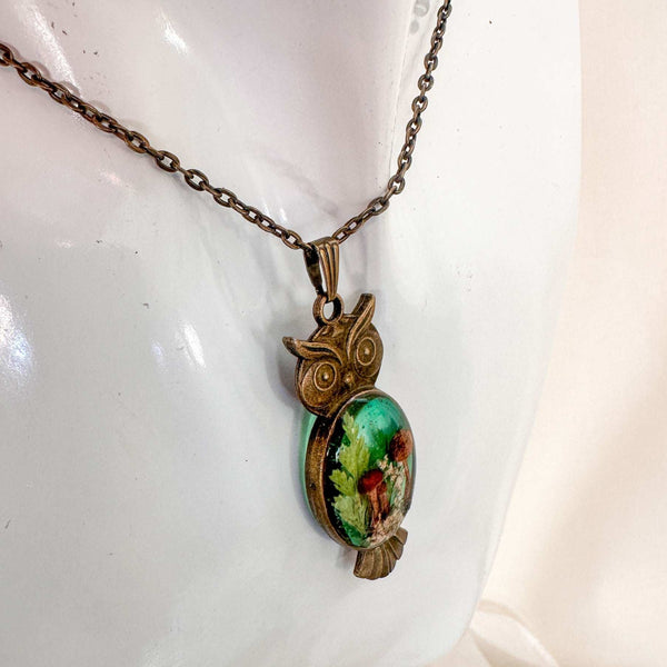 Emerald Woodlands Handmade Botanical Owl Pendant -Keeper of the Forest
