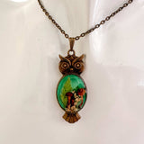 Emerald Woodlands Handmade Botanical Owl Pendant -Keeper of the Forest