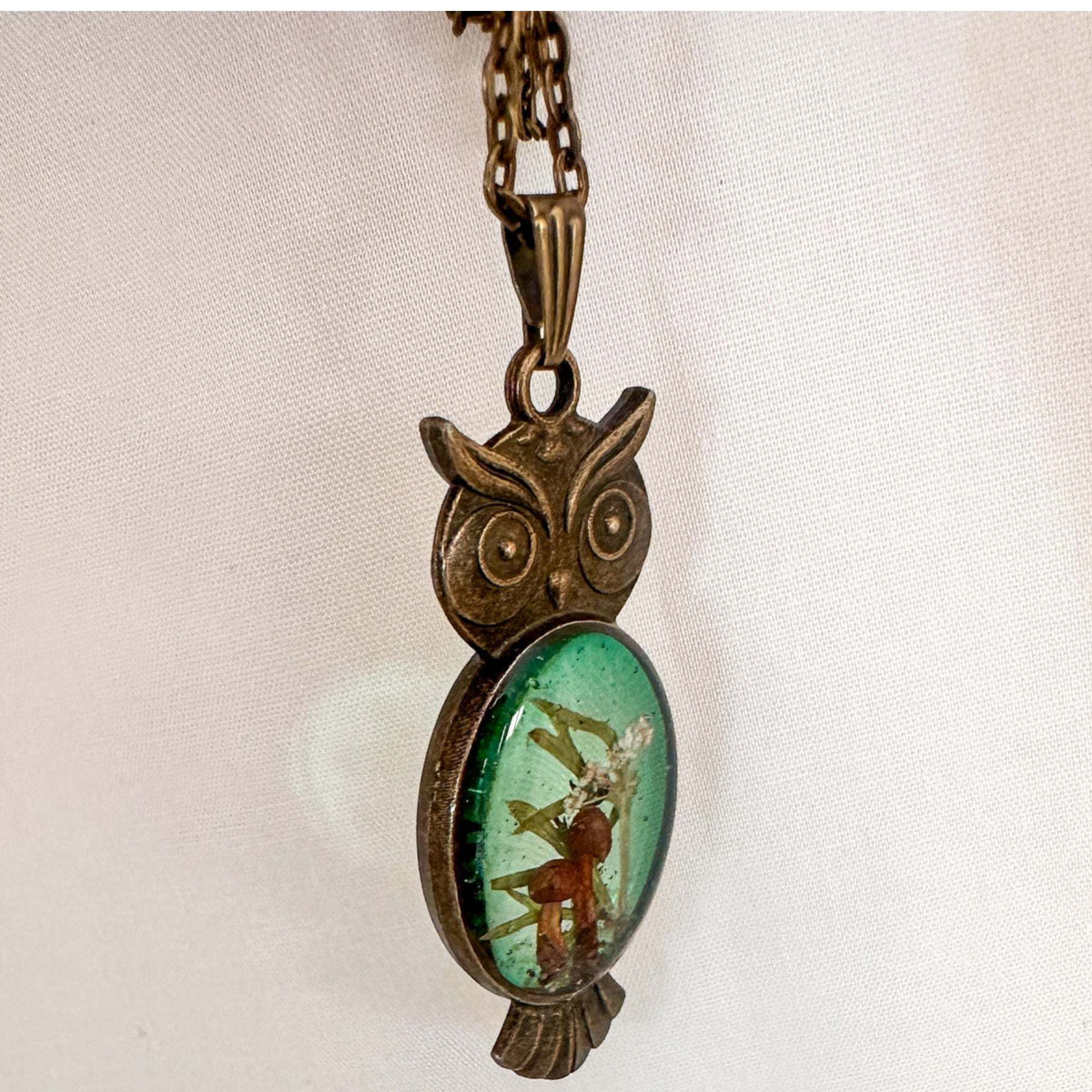 Emerald Woodlands Handmade Botanical Owl Pendant -Keeper of the Forest