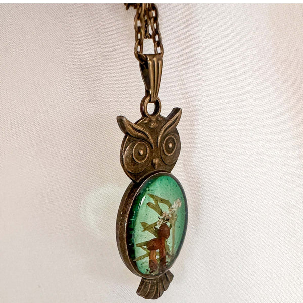 Emerald Woodlands Handmade Botanical Owl Pendant -Keeper of the Forest