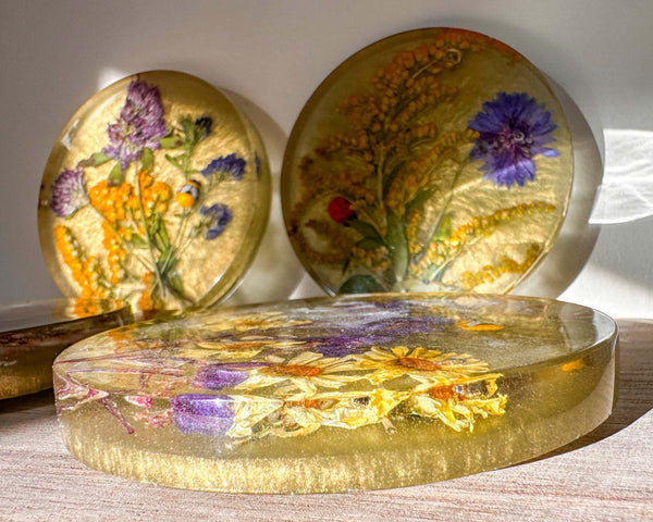 Meadow Bloom Coaster Set - Handmade Dried Flower Resin Coasters