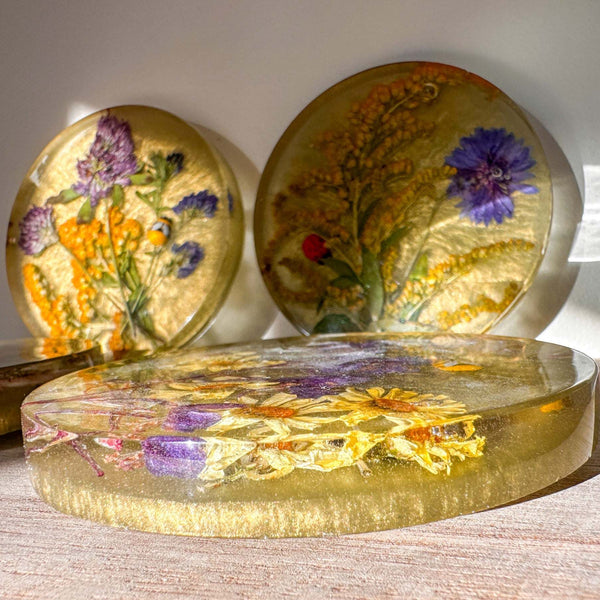 Meadow Bloom Coaster Set - Handmade Dried Flower Resin Coasters
