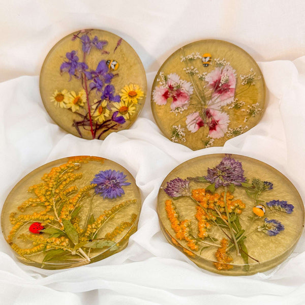 Meadow Bloom Coaster Set - Handmade Dried Flower Resin Coasters