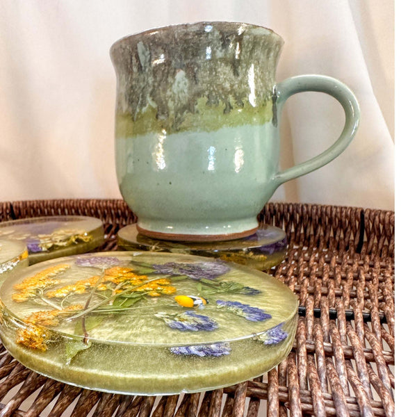 Meadow Bloom Coaster Set - Handmade Dried Flower Resin Coasters