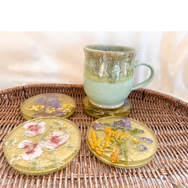 Meadow Bloom Coaster Set - Handmade Dried Flower Resin Coasters