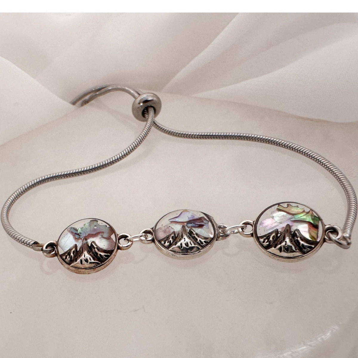 Aurora Peaks Trio  - Handmade Mother of Pearl Resin Slider Bracelet
