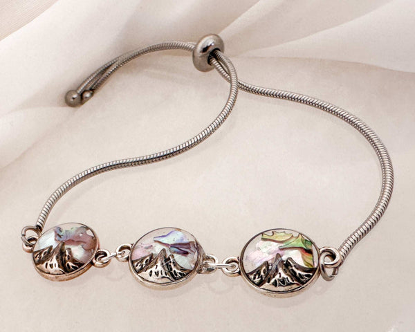 Aurora Peaks Trio  - Handmade Mother of Pearl Resin Slider Bracelet