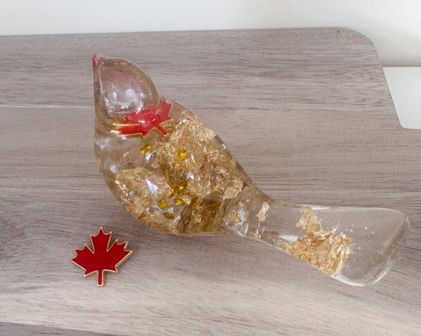 Maple Charm Songbird - Handmade Maple Leaf Resin Bird with Gold Leaf