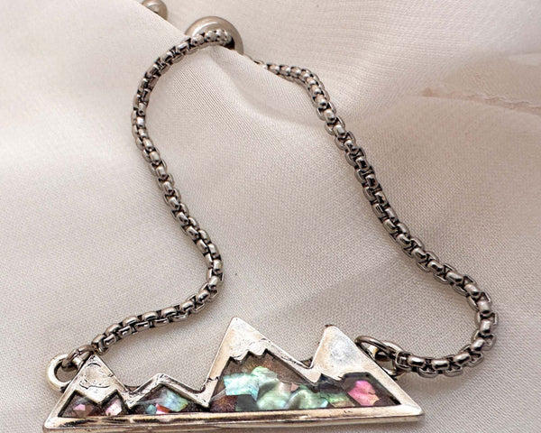 Northern Lights Mountain Bracelet - Handmade Mother of Pearl Slider