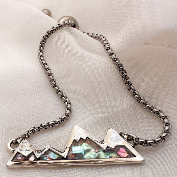Northern Lights Mountain Bracelet - Handmade Mother of Pearl Slider
