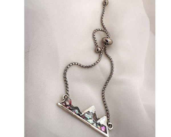 Northern Lights Mountain Bracelet - Handmade Mother of Pearl Slider