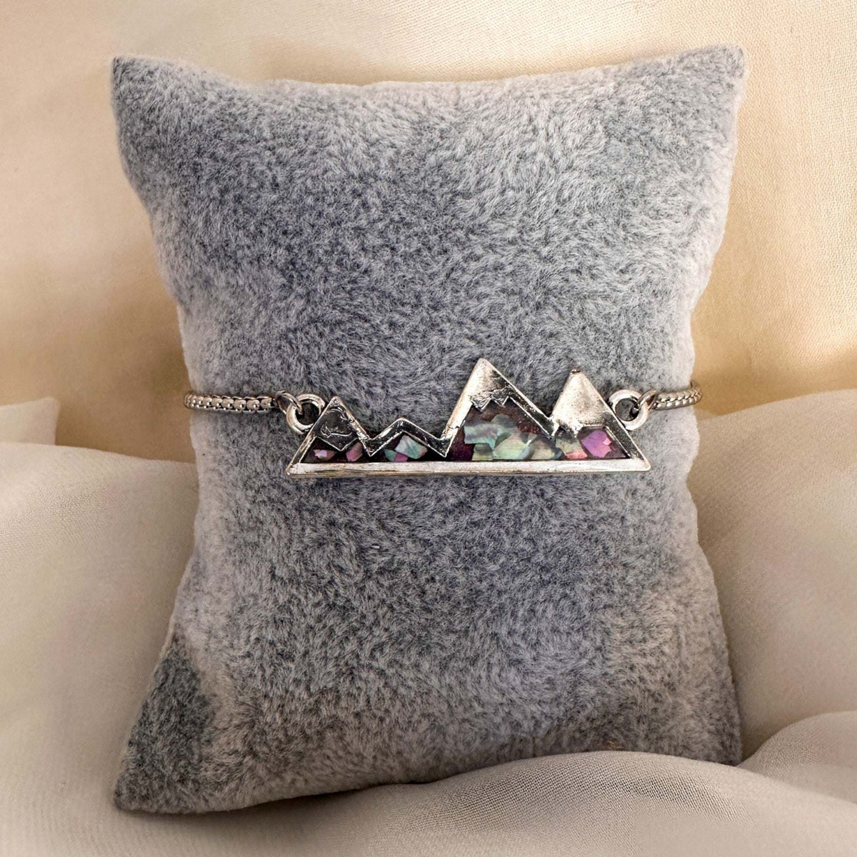 Northern Lights Mountain Bracelet - Handmade Mother of Pearl Slider