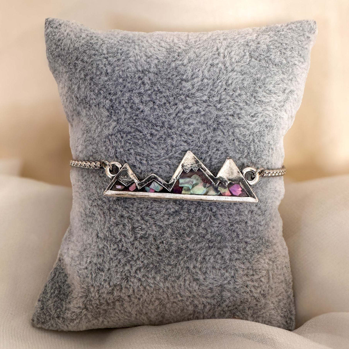 Northern Lights Mountain Bracelet - Handmade Mother of Pearl Slider