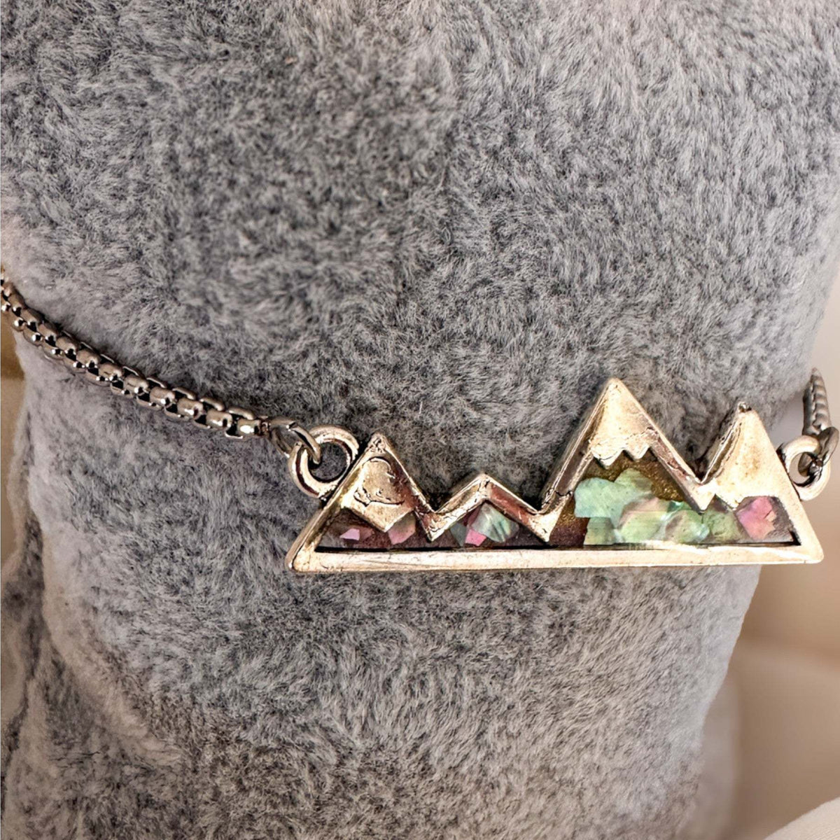 Northern Lights Mountain Bracelet - Handmade Mother of Pearl Slider