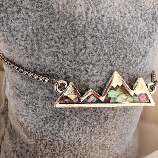 Northern Lights Mountain Bracelet - Handmade Mother of Pearl Slider