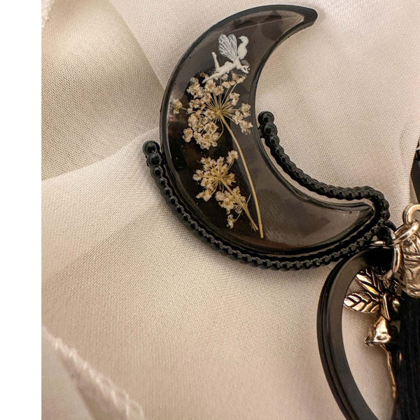Moonlit Fairy Aurora Keychain - Northern Lights Moon with Flowers