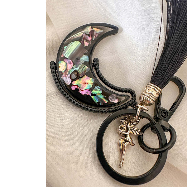 Moonlit Fairy Aurora Keychain - Northern Lights Moon with Flowers