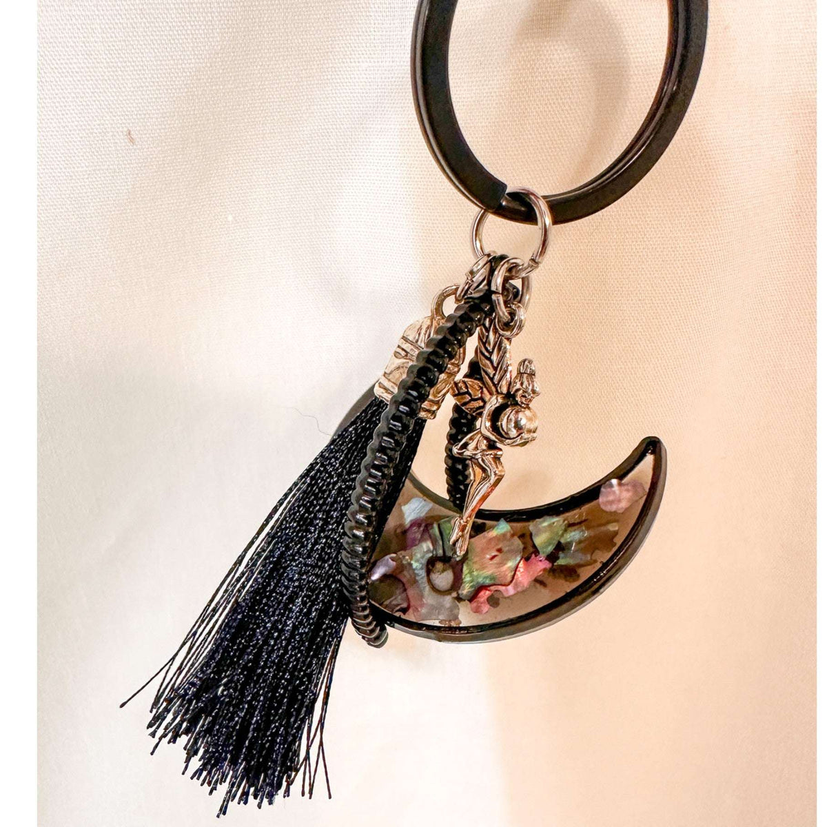 Moonlit Fairy Aurora Keychain - Northern Lights Moon with Flowers