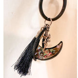 Moonlit Fairy Aurora Keychain - Northern Lights Moon with Flowers