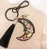 Moonlit Fairy Aurora Keychain - Northern Lights Moon with Flowers