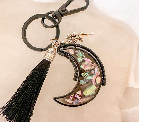 Moonlit Fairy Aurora Keychain - Northern Lights Moon with Flowers