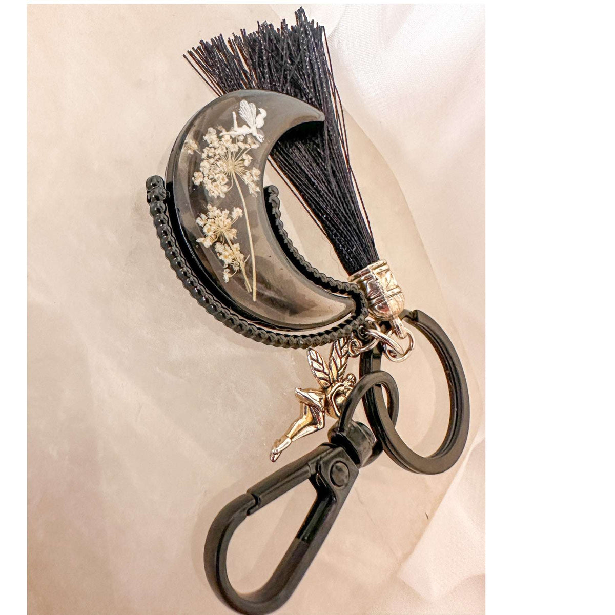 Moonlit Fairy Aurora Keychain - Northern Lights Moon with Flowers