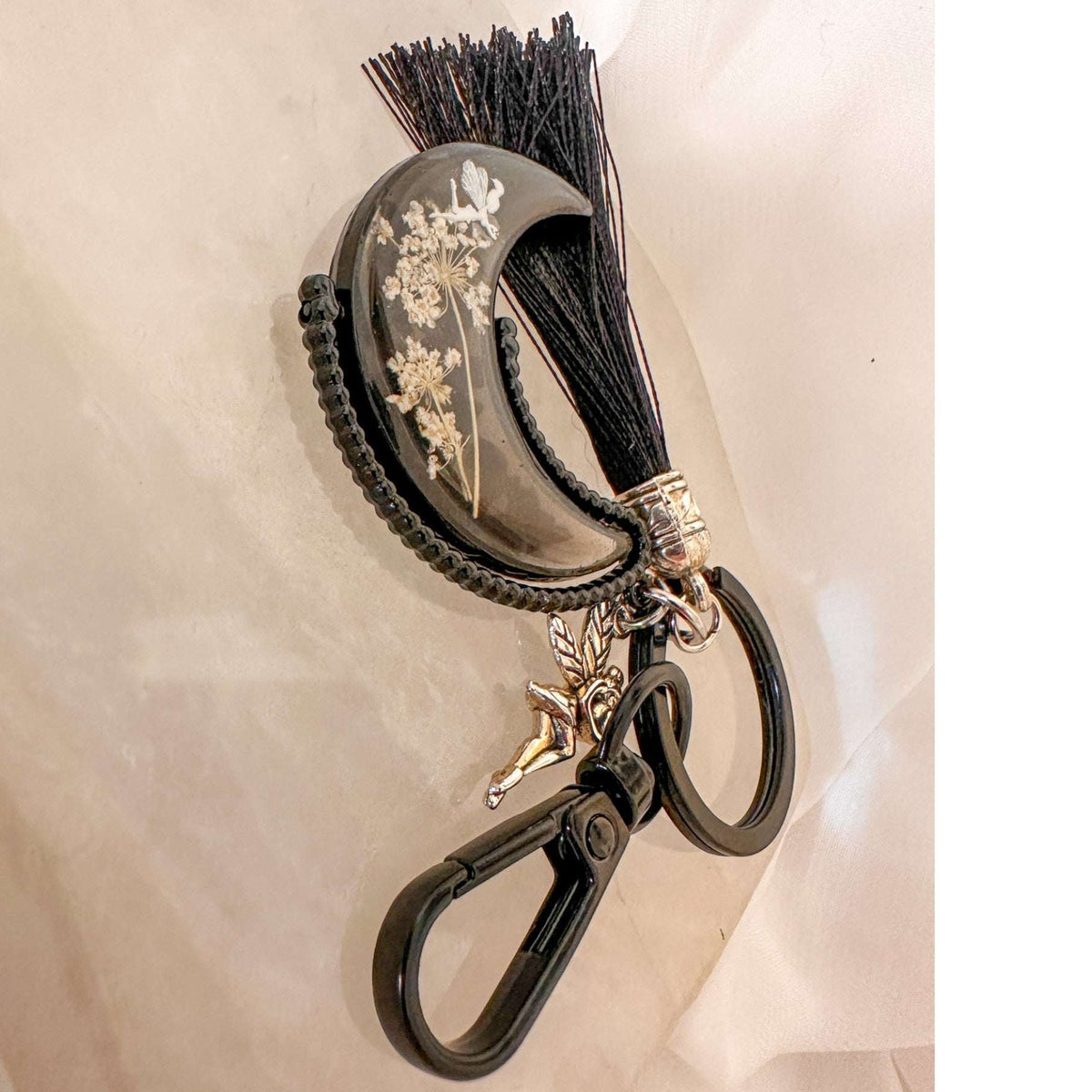 Moonlit Fairy Aurora Keychain - Northern Lights Moon with Flowers