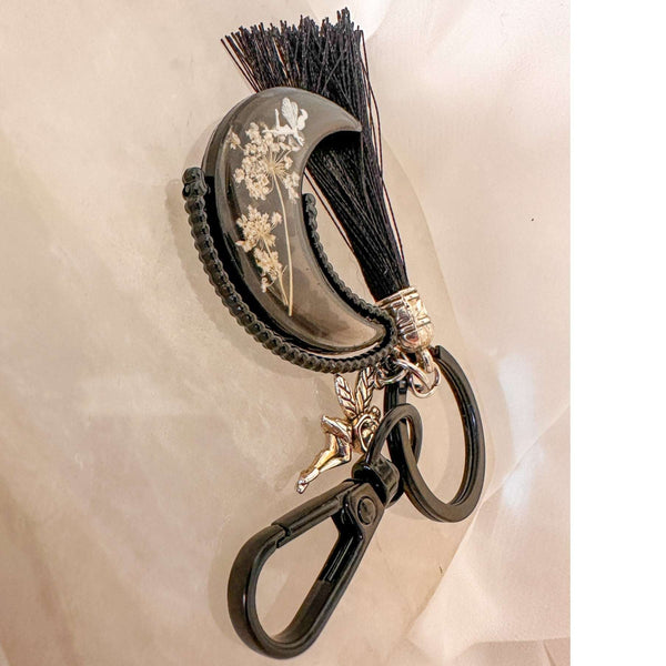 Moonlit Fairy Aurora Keychain - Northern Lights Moon with Flowers