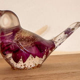 Enchanted Songbird - Handmade Purple Gerbera Daisy Resin Bird Decor