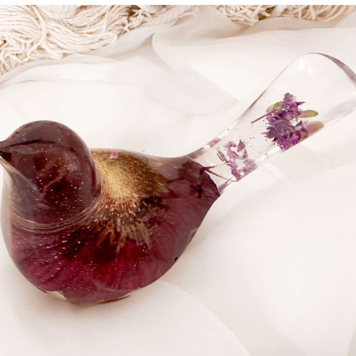 Enchanted Songbird - Handmade Purple Gerbera Daisy Resin Bird Decor