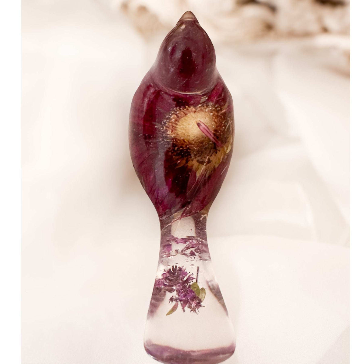 Enchanted Songbird - Handmade Purple Gerbera Daisy Resin Bird Decor