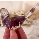 Enchanted Songbird - Handmade Purple Gerbera Daisy Resin Bird Decor