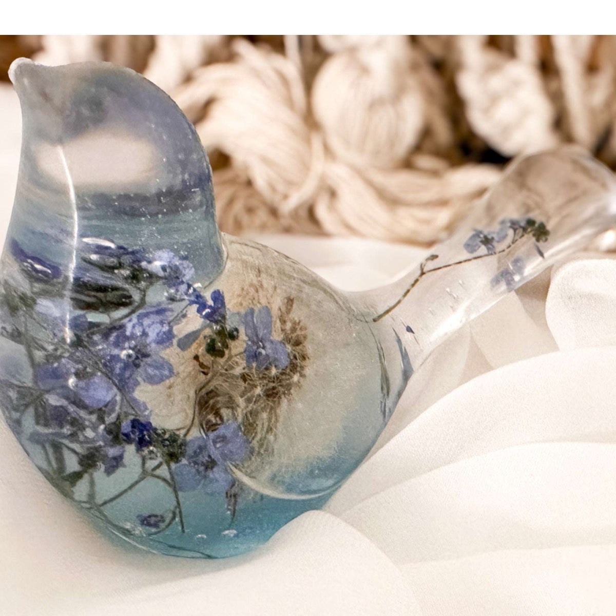 Forget Me Not Wishing Bird - Dandelion Puff Resin Blue Bird Decor