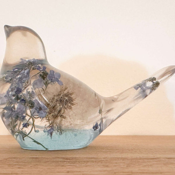 Forget Me Not Wishing Bird - Dandelion Puff Resin Blue Bird Decor
