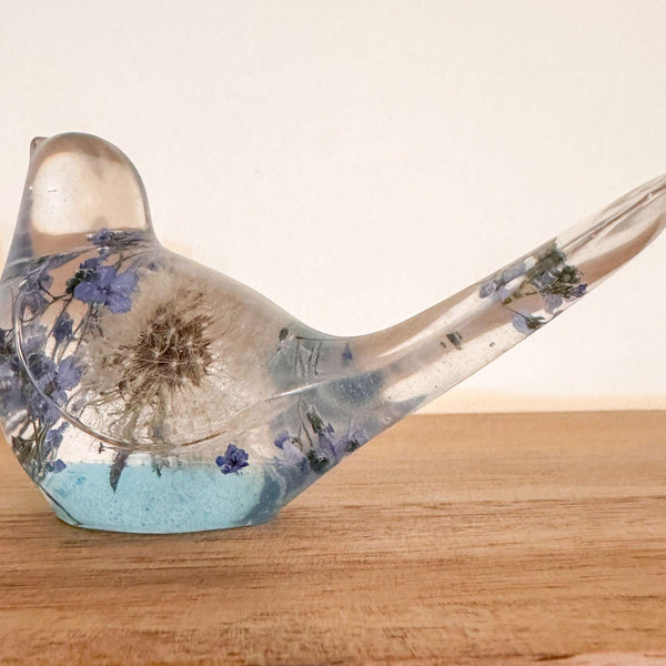 Forget Me Not Wishing Bird - Dandelion Puff Resin Blue Bird Decor