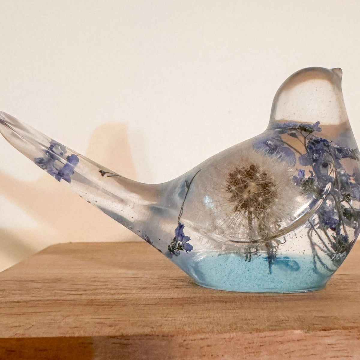 Forget Me Not Wishing Bird - Dandelion Puff Resin Blue Bird Decor