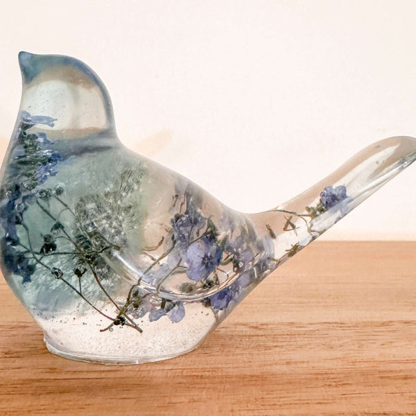 Forget Me Not Wishing Bird - Dandelion Puff Resin Blue Bird Decor