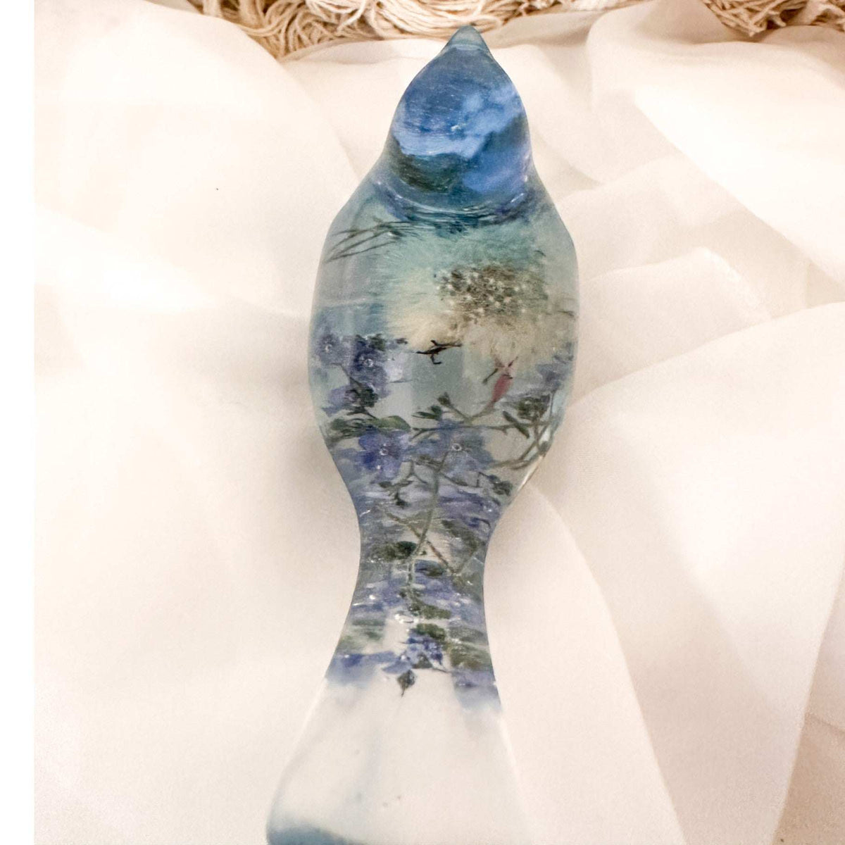 Forget Me Not Wishing Bird - Dandelion Puff Resin Blue Bird Decor