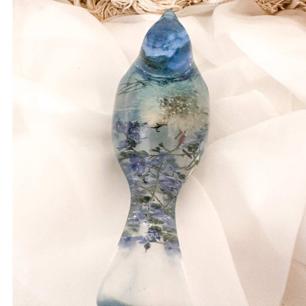 Forget Me Not Wishing Bird - Dandelion Puff Resin Blue Bird Decor