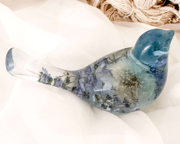 Forget Me Not Wishing Bird - Dandelion Puff Resin Blue Bird Decor