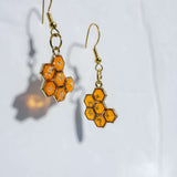 Bee -utiful Bee Drop Earrings Handmade with Flowers & Resin Honeycombs