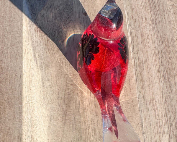 Midnight Bloom Cardinal Bird - Handmade Resin Bird with Dried Flowers